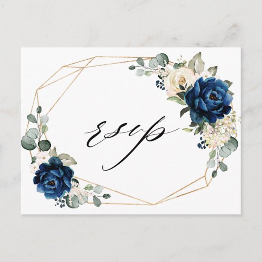Navy Goud Wit Champagne Ivoor Geometrische RSVP Briefkaart (Voorkant)