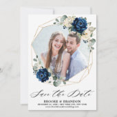 Navy Goud Wit Champagne Ivoor Roos Save The Date (Voorkant)