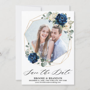 Navy Goud Wit Champagne Ivoor Roos Save The Date