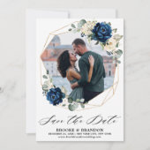 Navy Goud Wit Champagne Ivoor Roos Save The Date (Voorkant)