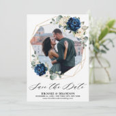 Navy Goud Wit Champagne Ivoor Roos Save The Date (Staand voorkant)