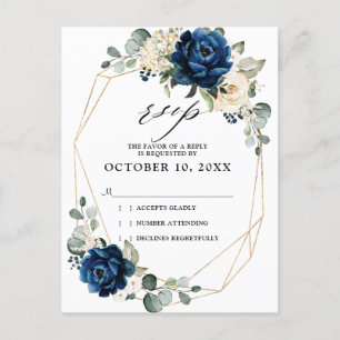 Navy Goud Wit Champagne Ivoor Rozen Bruiloft RSVP Briefkaart