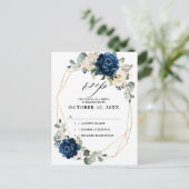 Navy Goud Wit Champagne Ivoor Rozen Bruiloft RSVP Briefkaart (Staand voorkant)