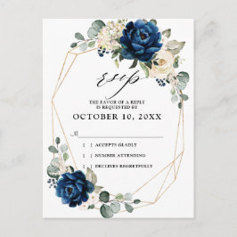 Navy Goud Wit Champagne Ivoor Rozen Bruiloft RSVP Briefkaart