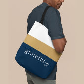 Navy Goud Wit Gestreepte | Positieve Affirmatie Tote Bag