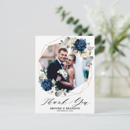 Navy Goud Wit Ivoor Geometrische Bruiloft Dank u Briefkaart (Staand voorkant)