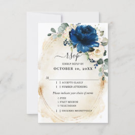 Navy Goud Witte Champagne Ivoor Rozen RSVP Kaartje