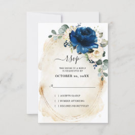 Navy Goud Witte Champagne Ivoor Rozen RSVP Kaartje