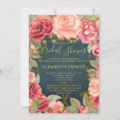 Navy goudblush roze rozen lichten vrijgezellenfees kaart (Voorkant)