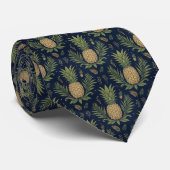 Navy Gouden Ananas Vintage Tropisch Stropdas (Opgerold)