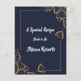 Navy & gouden bloem Bruidsdouche Briefkaart