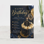 Navy Gouden Bloem Cake Verjaardagskaart Kaart (Voorkant)