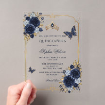 Navy Gouden Bloem Vlinder Quinceañera