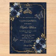 Navy Gouden Bloem Vlinder Quinceañera