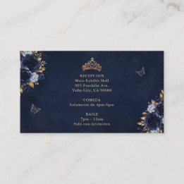 Navy Gouden Bloem Vlinder Quinceañera Informatiekaartje