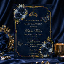 Navy Gouden Bloem Vlinder Quinceañera