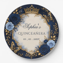 Navy Gouden Bloem Vlinder Quinceañera