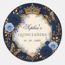 Navy Gouden Bloem Vlinder Quinceañera