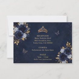 Navy Gouden Bloem Vlinder Quinceañera RSVP Kaartje