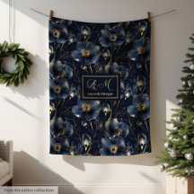 Navy Gouden Bloemendeken Moderne Aangepaste Naam S