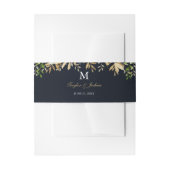 Navy Gouden Bloemenschildering Waterverf Bruiloft  Uitnodigingen Wikkel (Voorkant Voorbeeld)