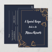 Navy & gouden bloemige bruidsdouche briefkaart (Voorkant / Achterkant)