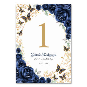 Navy Gouden Bloemige Quinceanera Kaart