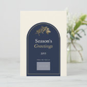 Navy Gouden Boog Minimalistisch Bedrijfslogo Feestdagenkaart (Staand voorkant)