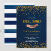 Navy gouden confetti thema feestuitnodiging kaart (Voorkant / Achterkant)