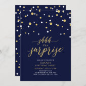 Navy & Gouden Confetti Volwassenen Verjaardagsfees Kaart (Voorkant / Achterkant)
