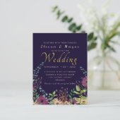 Navy gouden folie bloemen bruiloft briefkaart (Staand voorkant)