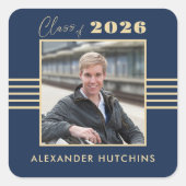 Navy Gouden Fotolijst 2026 Afgestudeerde Vierkante Sticker (Voorkant)