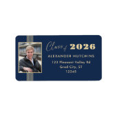 Navy Gouden Fotolijst 2026 Afstudeeradres Etiket (Voorkant)