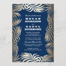 Navy - Gouden Glitter Palm Leaf Beach Wedding