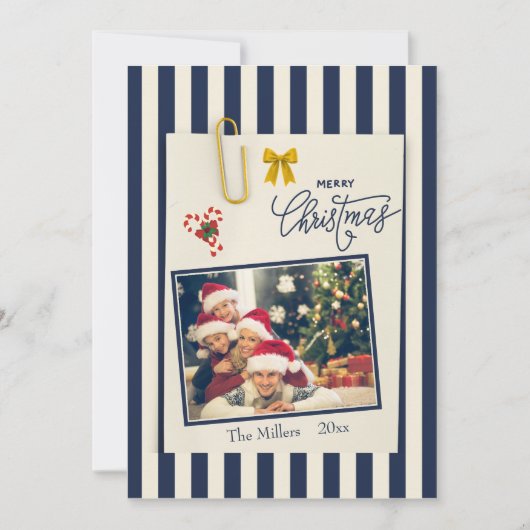 Navy gouden Kerst Scrapbook Foto kerstkaart (Voorkant)