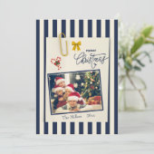 Navy gouden Kerst Scrapbook Foto kerstkaart (Staand voorkant)
