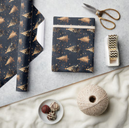 Navy & Gouden Kerstboom Cadeaupapier