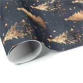 Navy & Gouden Kerstboom Cadeaupapier (Rol Hoek)