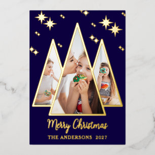 Navy Gouden Kerstboom Foto Folie Vakantiewenskaart Feestdagenkaart