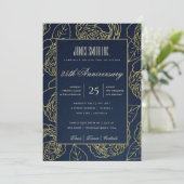 NAVY GOUDEN KUNSTROOS FLORALE BEDRIJFSPARTY EVENEM KAART (Staand voorkant)