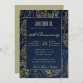 NAVY GOUDEN KUNSTROOS FLORALE BEDRIJFSPARTY EVENEM KAART (Voorkant / Achterkant)