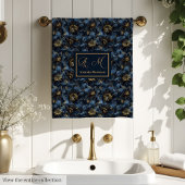 Navy Gouden Luxe Handdoeken Aangepaste Naam Bloema