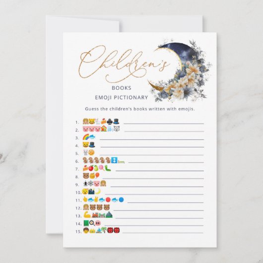 Navy gouden maan Childrens boeken emoji spel kaart (Voorkant)