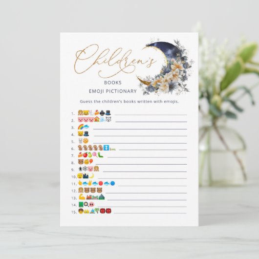 Navy gouden maan Childrens boeken emoji spel kaart (Staand voorkant)