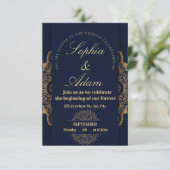 Navy & Gouden Mandala Uitnodiging (Staand voorkant)