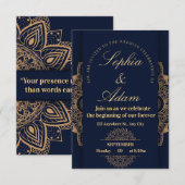 Navy & Gouden Mandala Uitnodiging (Voorkant / Achterkant)