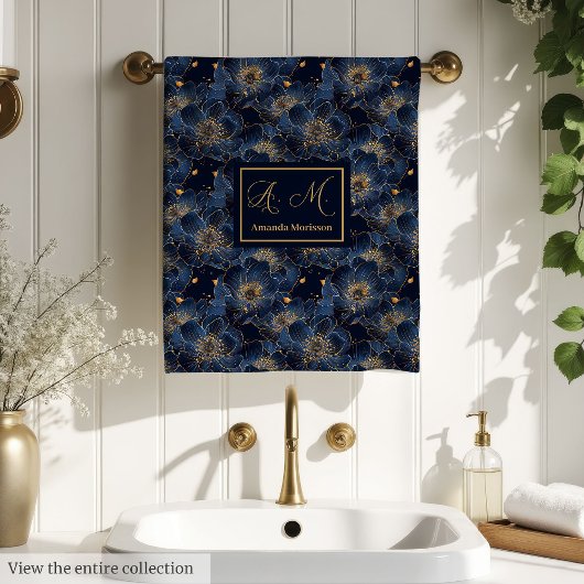 Navy Gouden Monogram Handdoeken Chic Trouwcadeau