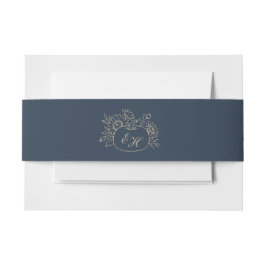 Navy Gouden Monogramma Herfst Bruiloft Buikband Uitnodigingen Wikkel