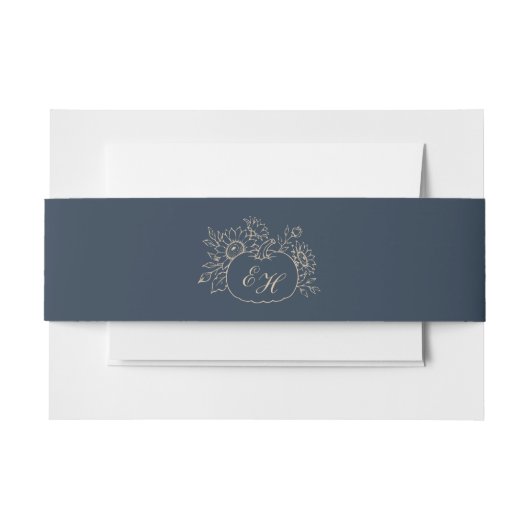 Navy Gouden Monogramma Herfst Bruiloft Buikband Uitnodigingen Wikkel (Voorkant Voorbeeld)