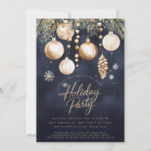 Navy Gouden Ornamenten Kerstfeest Versiering Kaart